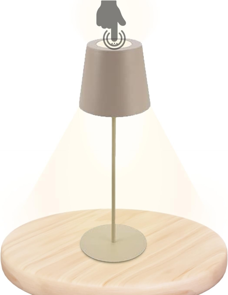 TRANGO LED Tischleuchte, Beige LED Tischlampe 2017-03C kabellos & Touch stufenlos dimmbar 3 Watt 2700K warmweiß IP44 Spritzwassergeschützt Tischleuchte Akku Aufladbar, für Schlafzimmer Garten Restaurant Bar Terrasse Camping Bild 1