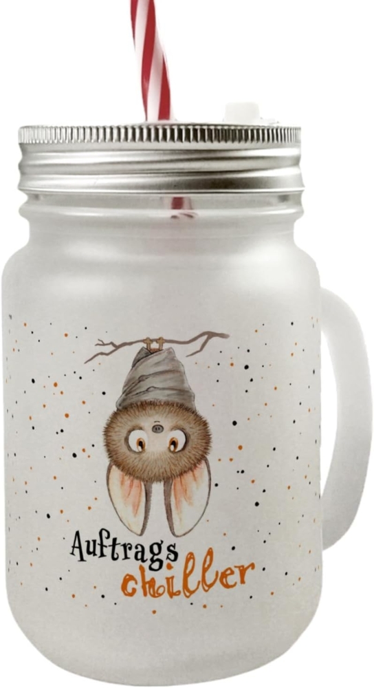 speecheese Glas Auftragschiller Mason Jar Henkel Trinkglas mit Deckel mit Fledermaus Bild 1