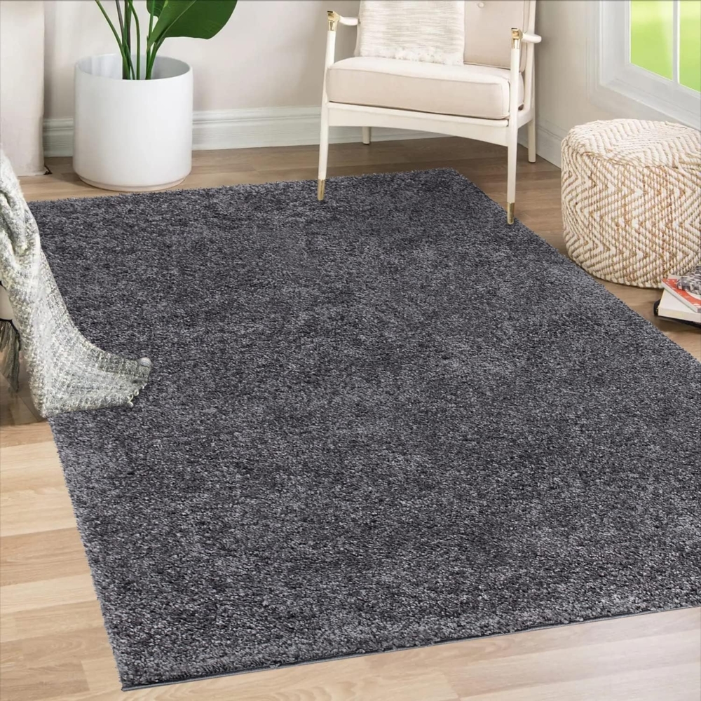 Teppich Wohnzimmer Hochflor Shaggy - 120x170cm - Anthrazit Einfarbig Uni Flauschig Modern Boho Deko Teppiche Weich Schlafzimmer Bild 1