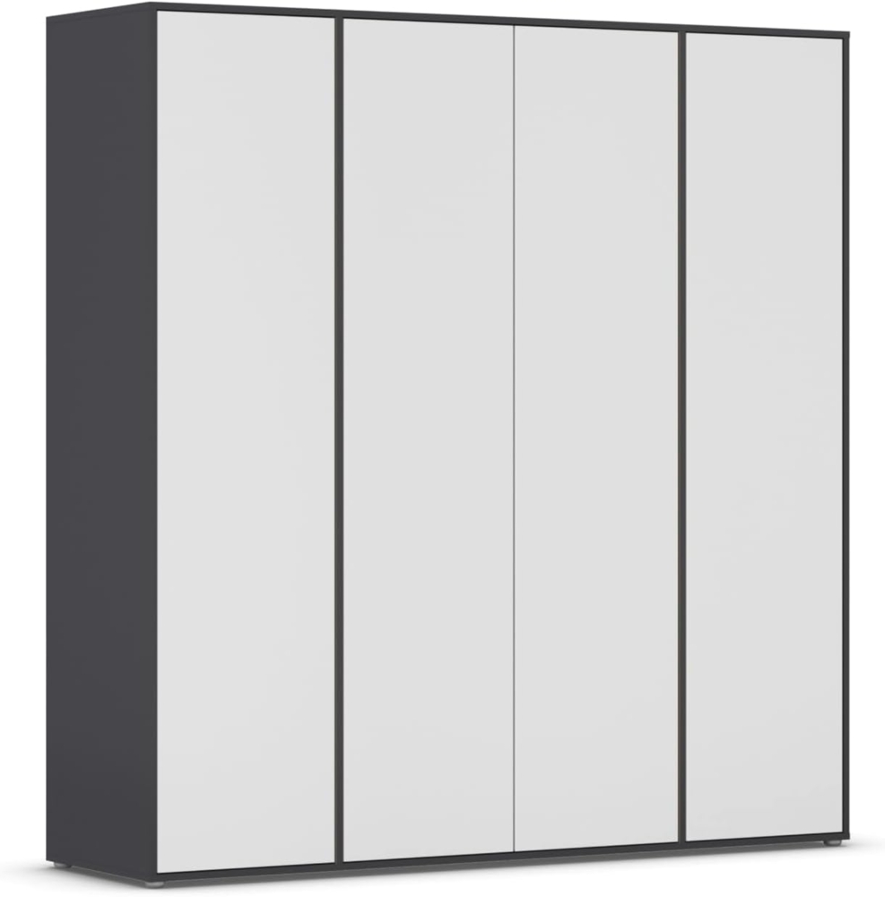 Rauch Möbel Nabila, Drehtürenschrank, Kleiderschrank, Kleiderschränke, Garderobe, 4-türig, Push-to-Open, Farbe Weiß/Grau metallic, Schwarz, 187x194x53cm Bild 1