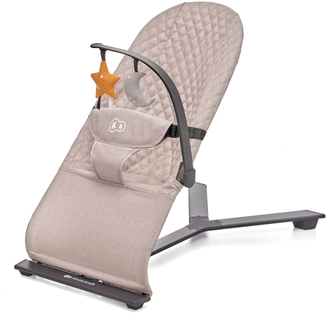 Kinderkraft Babywippe MIMI, Spielbügel mit 2 Spielzeuge, verstellbare Rückenlehne, Weiches Material, Minimalistische Skandinavisches Design, Zusammenklappbar, Beige Bild 1