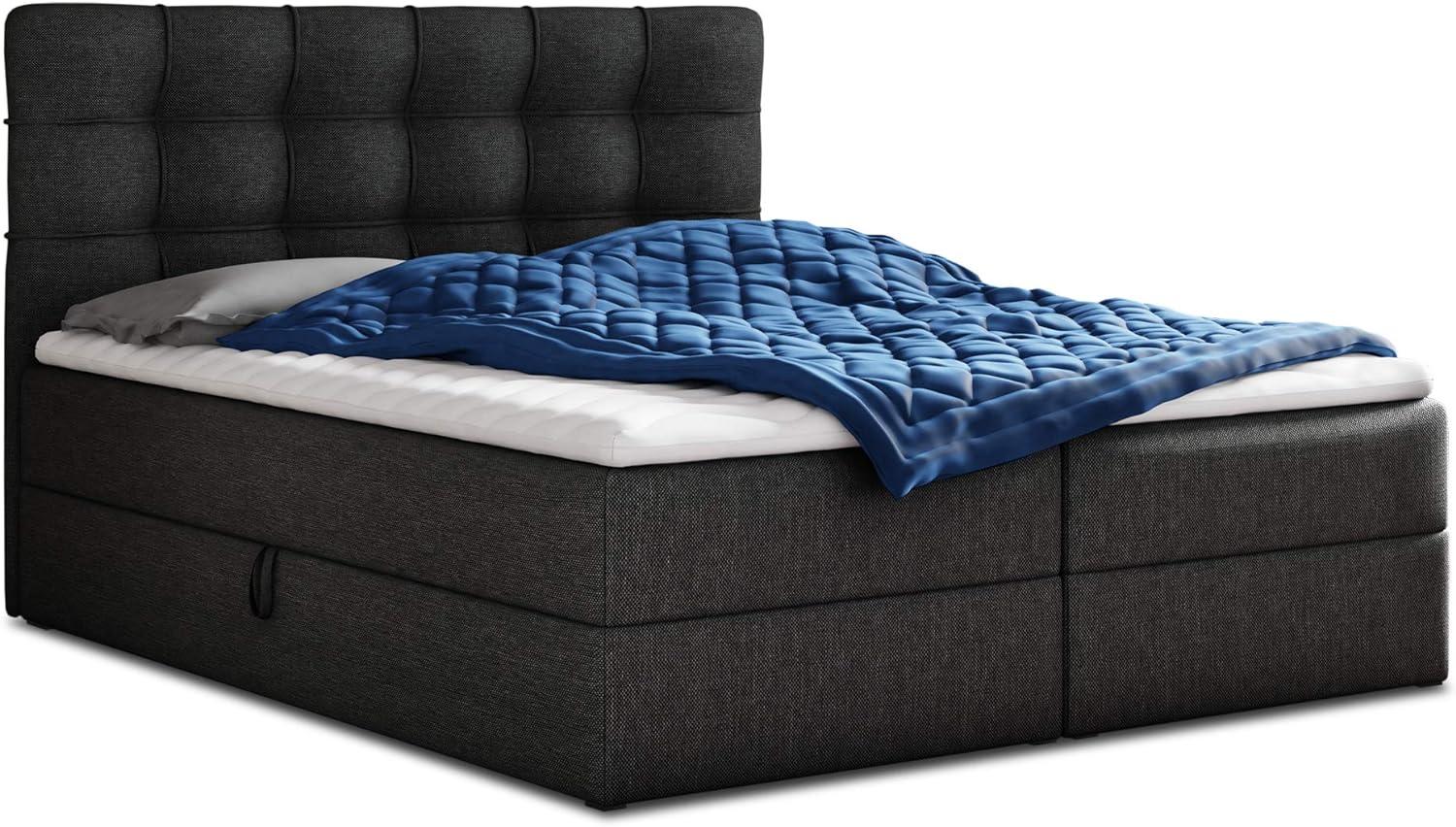 Boxspringbett Best mit 2 Bettkästen, Doppelbett mit Bonell-Matratze und Topper, Polsterbett, Bett (Schwarz (Inari 100), 160 x 200 cm) Bild 1