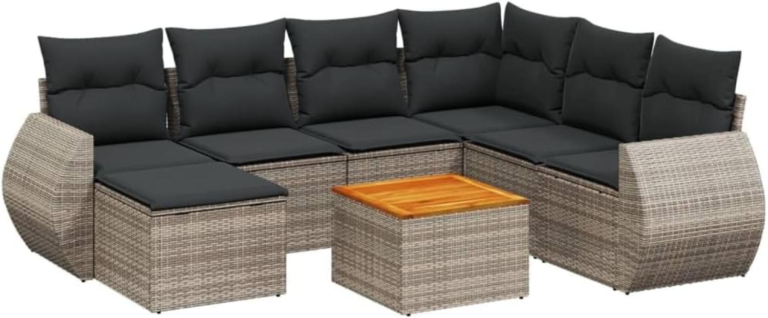 vidaXL 8-tlg. Garten-Sofagarnitur mit Kissen Grau Poly Rattan 3257453 Bild 1