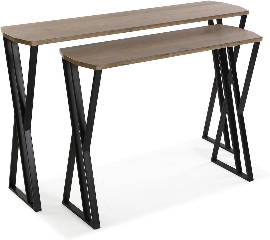 Versa Oakland Schmales Möbelstück für den Eingangsbereich oder Flur, Moderner Konsolentisch, Satz von 2, Maßnahmen (H x L x B) 75 x 30 x 120 cm, Holz und Metall, Farbe: Braun und Schwarz Bild 1