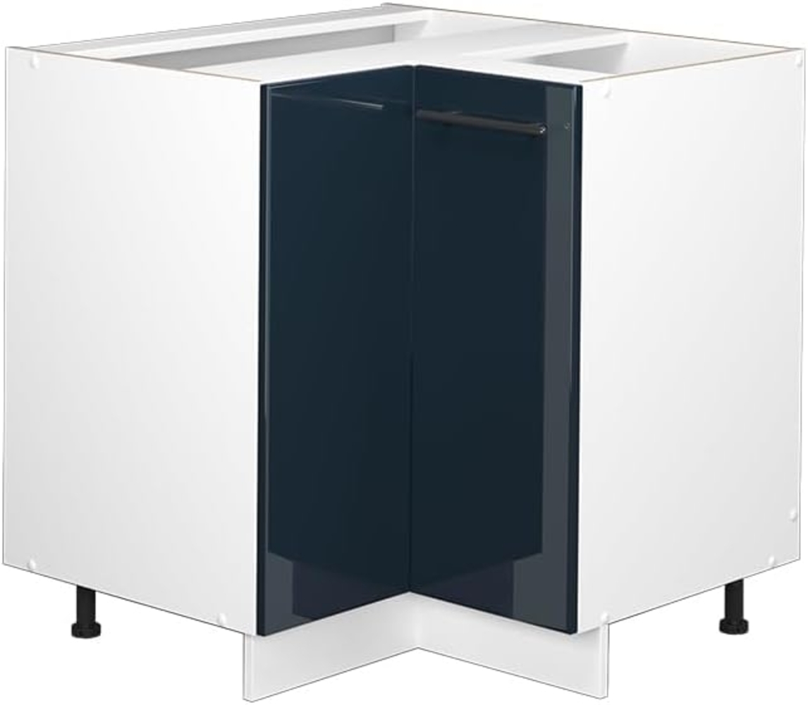 Vicco Eckunterschrank Fame-Line Weiß Dunkelblau Hochglanz 87 cm ohne Arbeitsplatte Bild 1