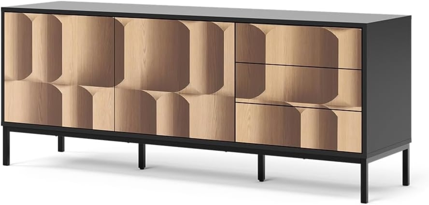 Lowboard Eliza Schwarz/Eiche 150 x 60 cm mit 3 Schubladen Vicco Bild 1