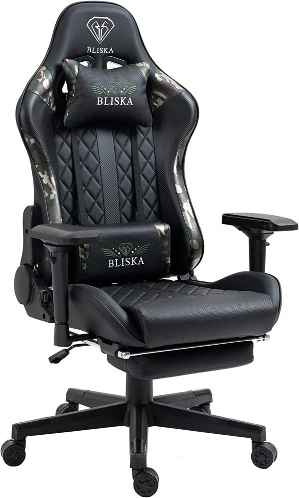 Gaming Stuhl Chair Racing mit Fußstütze und ergonomsichen 4D-Armlehnen Schwarz/Military -Grün Bild 1