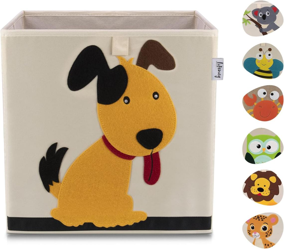 Lifeney Aufbewahrungsbox mit Hund Motiv I Spielzeugbox mit Tiermotiv passend für Würfelregale I Ordnungsbox für das Kinderzimmer I Aufbewahrungskorb Kinder Bild 1