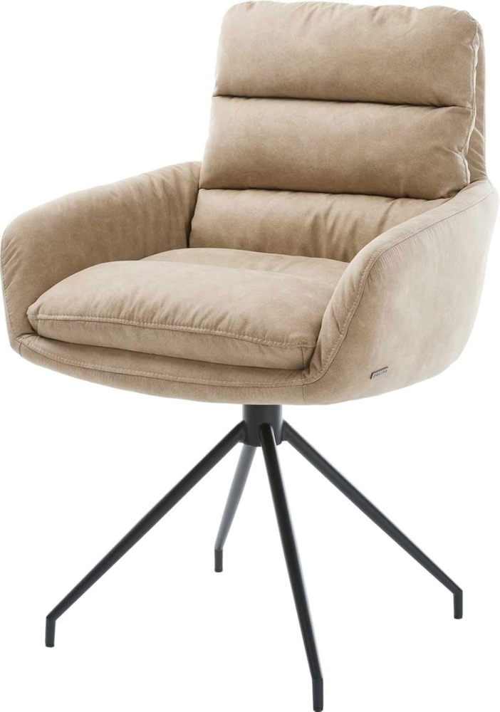 Esszimmerstuhl Abelia-Flex mit Armlehnen Mikrofaser Beige Vintage Kreuzgestell konisch Schwarz Bild 1