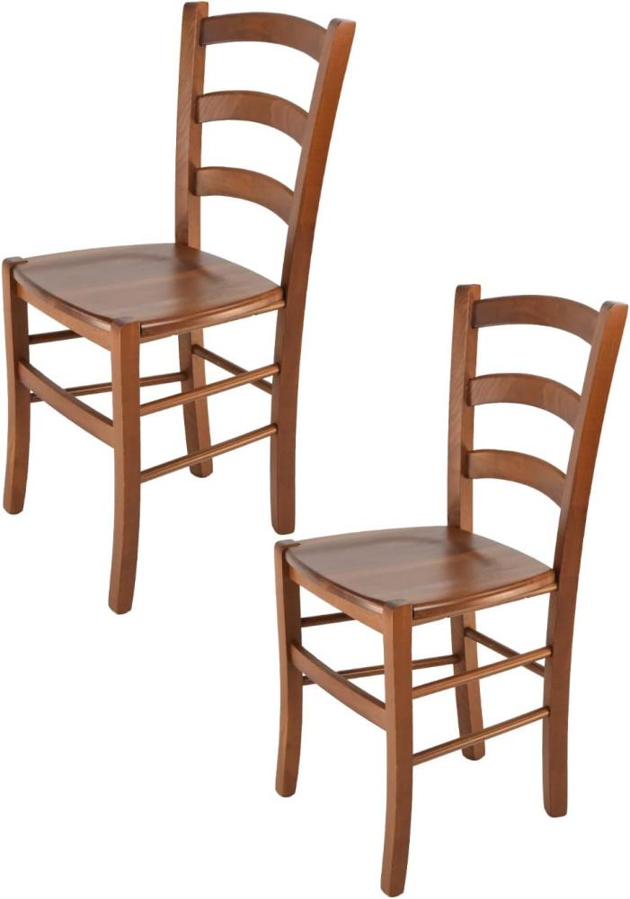 Tommychairs - 2er Set Stühle Venice für Küche und Esszimmer, robuste Struktur aus lackiertem Buchenholz im Farbton helles Nussbraun und Sitzfläche aus Holz Bild 1