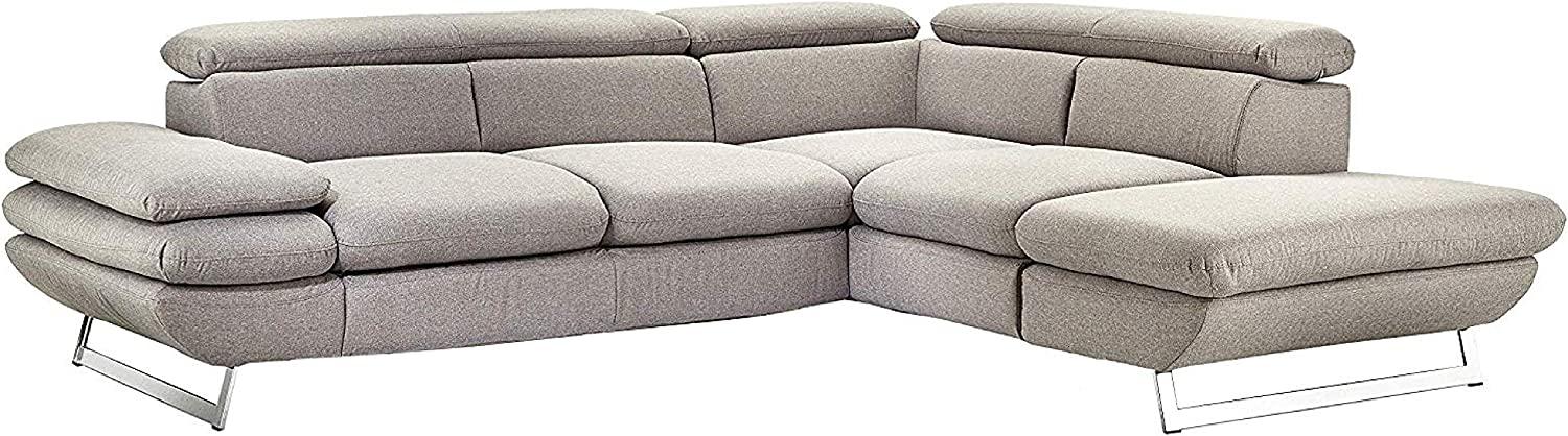 Mivano Ecksofa Prestige, Modernes Bettsofa in L-Form mit Ottomane und Schlaffunktion, Kopfteile und Armteil verstellbar, 265 x 74 x 223, Strukturstoff, grau Bild 1