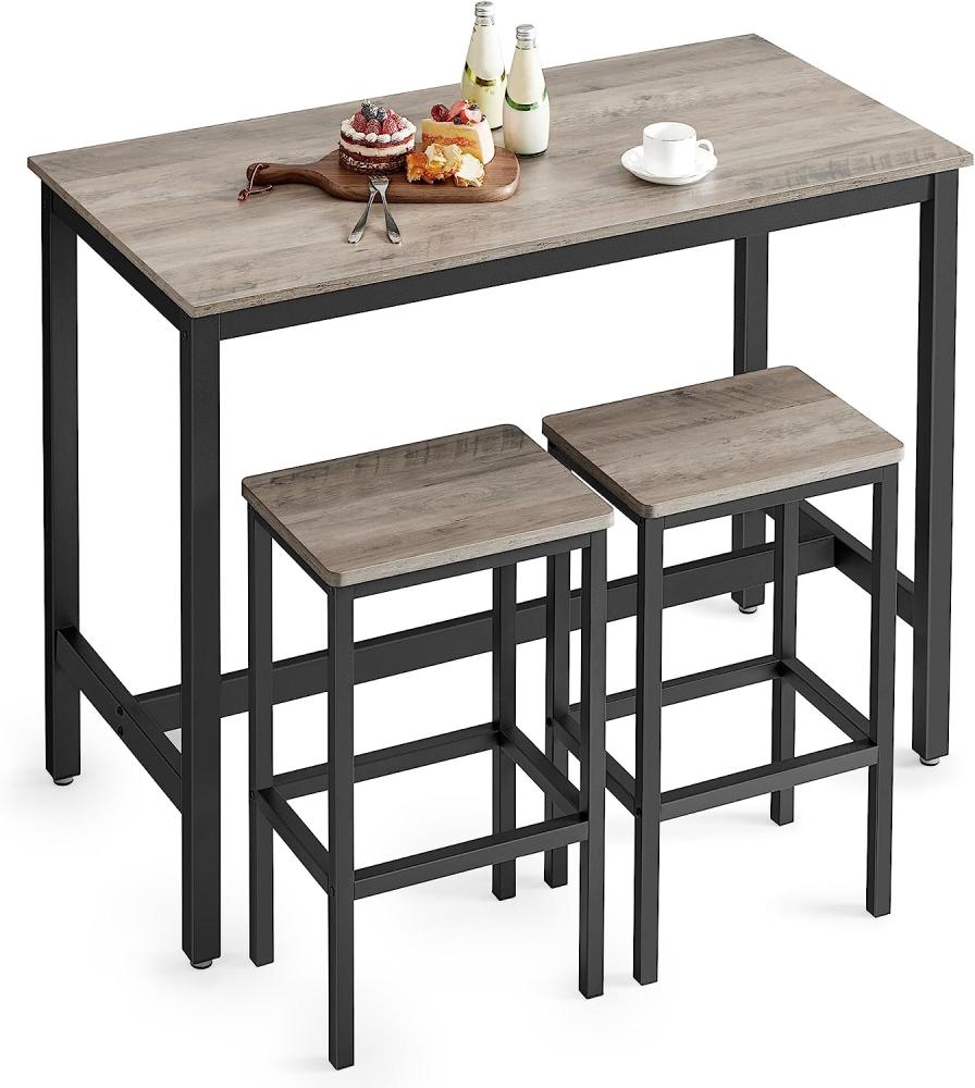 Vasagle Bartisch-Set, Stehtisch mit 2 Barhockern, Küchentresen mit Barstühlen, Küchentisch und Küchenstühle im Industrie-Design, für Küche, 120 x 60 x 90 cm, greige-schwarz von Songmics LBT015B02 Bild 1