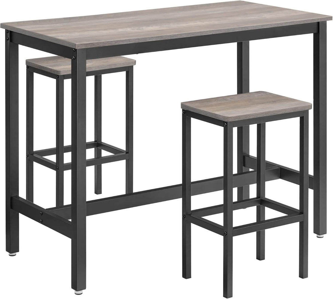 Vasagle Bartisch-Set, Stehtisch mit 2 Barhockern, Küchentresen mit Barstühlen, Küchentisch und Küchenstühle im Industrie-Design, für Küche, 120 x 60 x 90 cm, greige-schwarz von Songmics LBT015B02 Bild 1