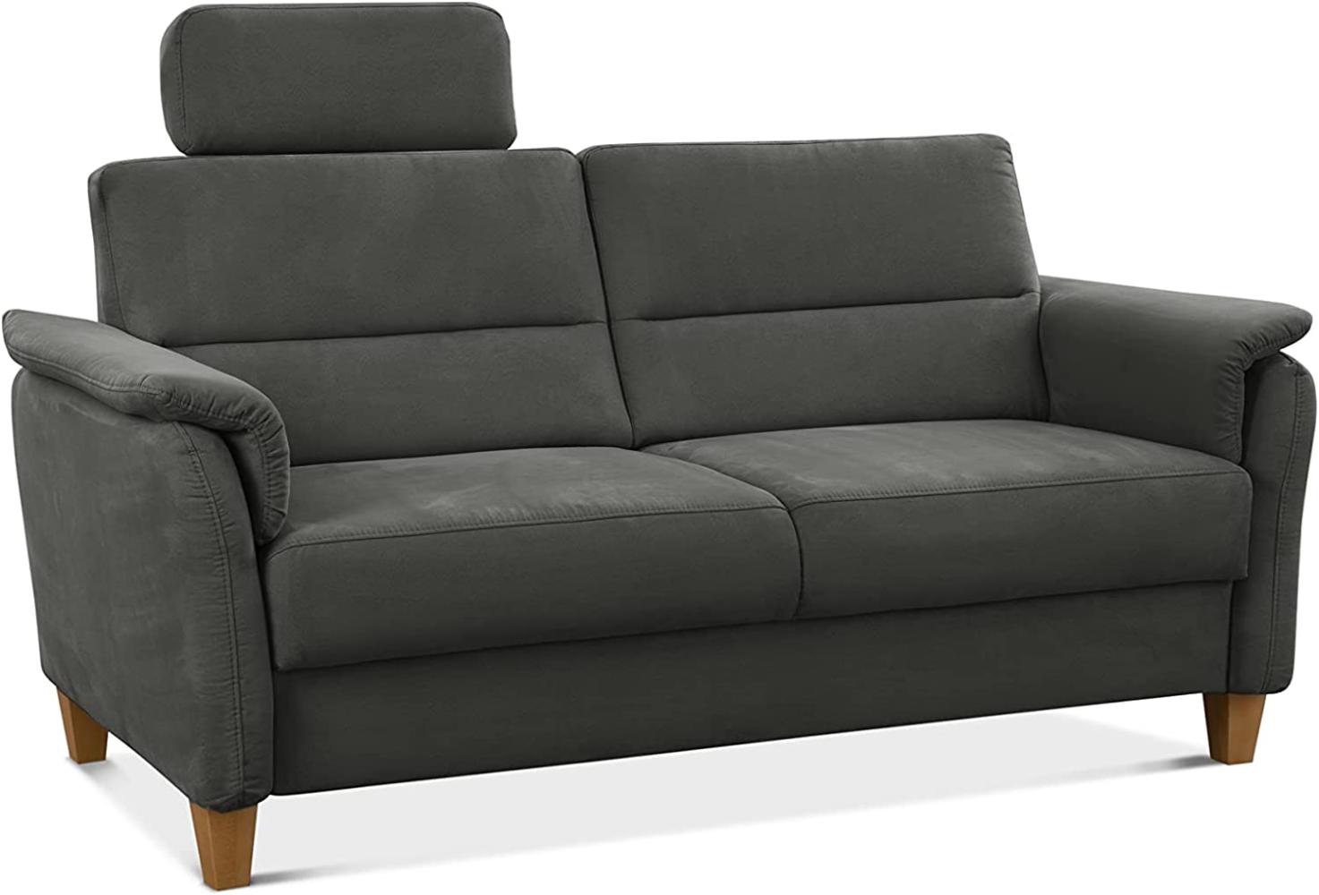 CAVADORE 3er-Sofa Palera mit Federkern / Kompakte Dreisitzer-Couch im Landhaus-Stil / inkl. 1 Kopfstütze / 179 x 89 x 89 / Mikrofaser, Grau Bild 1