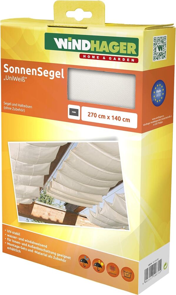 Windhager Sonnensegel für Seilspanntechnik, Wintergarten und Terrassen Beschattung, Seilspannmarkise, 420 x 140 cm, Uni Weiß, 10872 Bild 1