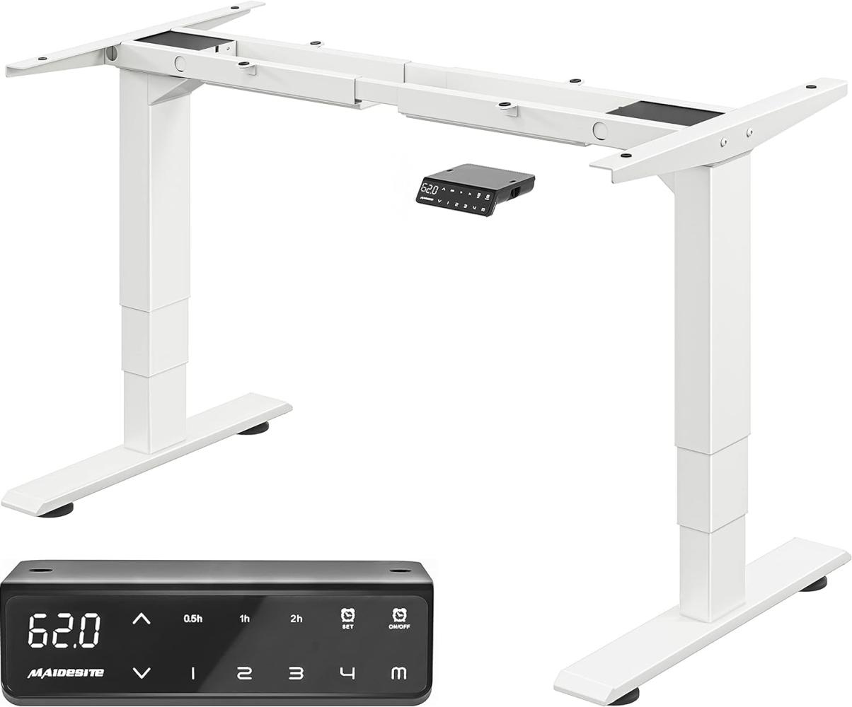 MAIDeSITe Höhenverstellbarer schreibtisch Rahmen 2 motor Tischgestell höhenverstellbar mit Kollisionschutz Schreibtisch höhenverstellbar elektrisch Stehschreibtisch mit 3-Bühne Hebe Beine(Weiß) Bild 1