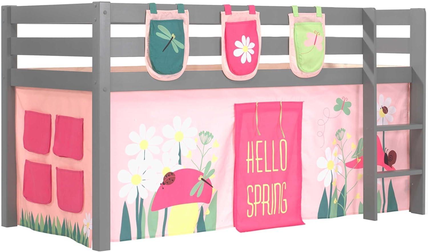 Vipack Spielbett 'Pino' grau, mit Textilset Vorhang und 3 Taschen 'Spring' Bild 1