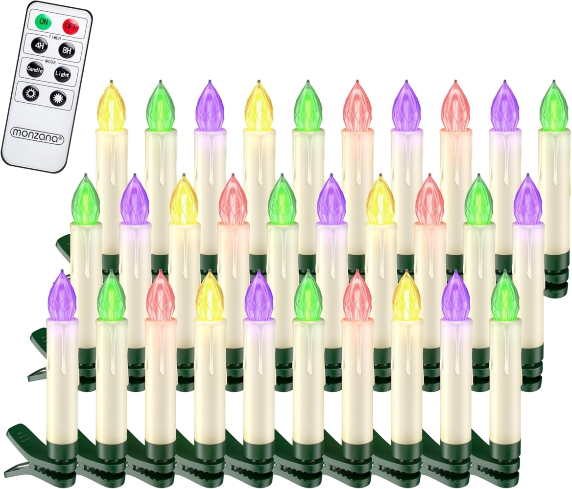 Monzana 30er Set Weihnachtsbaumkerzen Kabellos LED mehrfarbig mit Fernbedienung Dimmbar Flackern Timer Christbaumkerzen Weihnachtskerzen Bild 1