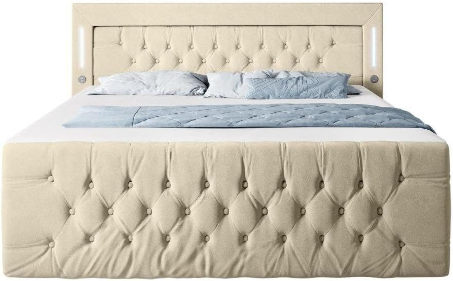 Boxspringbett Queen mit LED, USB und Stauraum 200x200 Beige H4 Bild 1