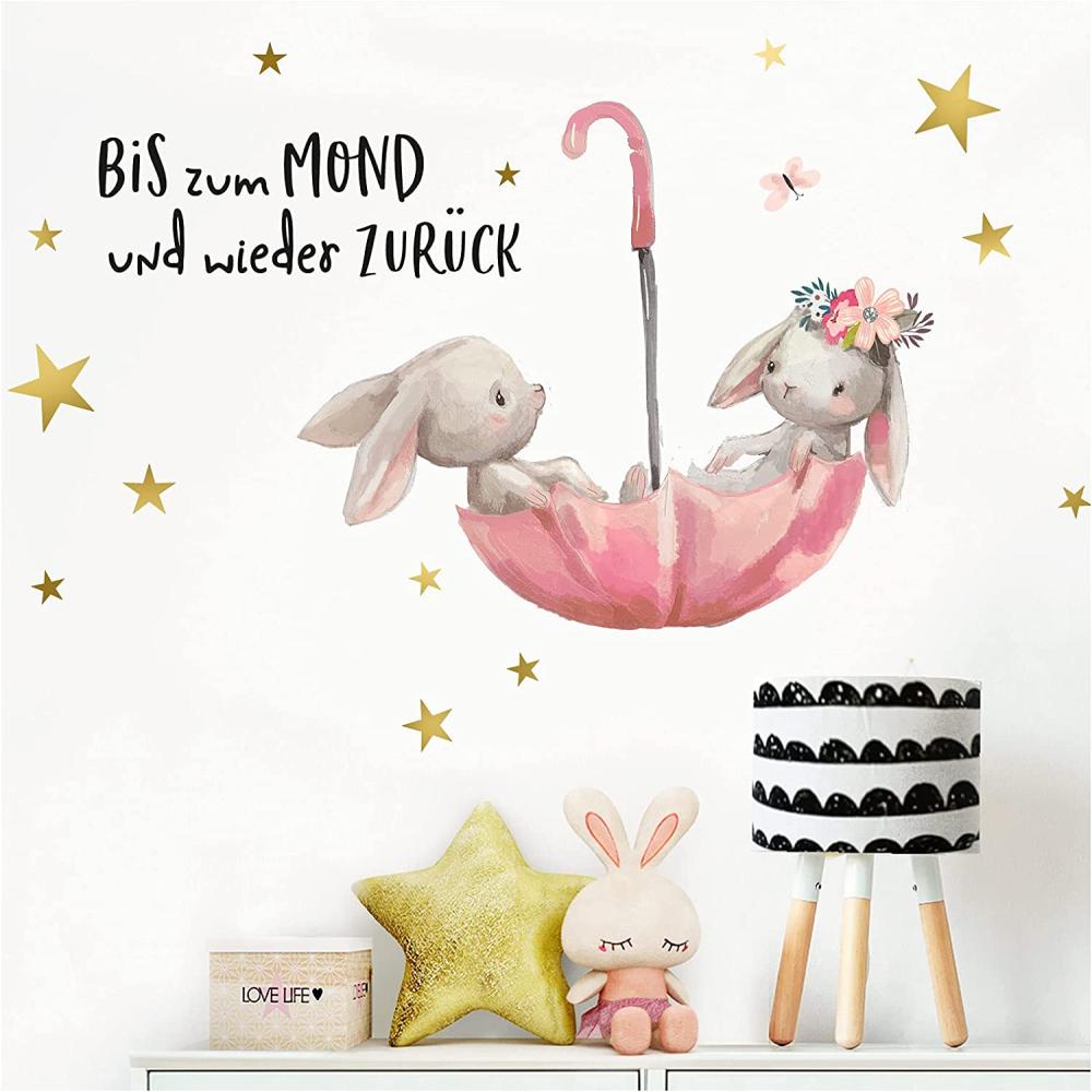 Little Deco Wandtattoo Hasen & Spruch Bis zum Mond I 81 x 43 cm Bild 1