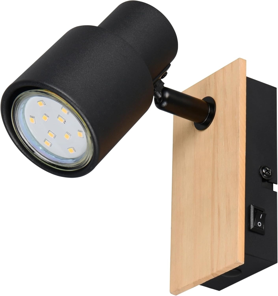 Wandstrahler PIERRE mit Schalter, Metall Schwarz & Holz, Breite 6cm Bild 1