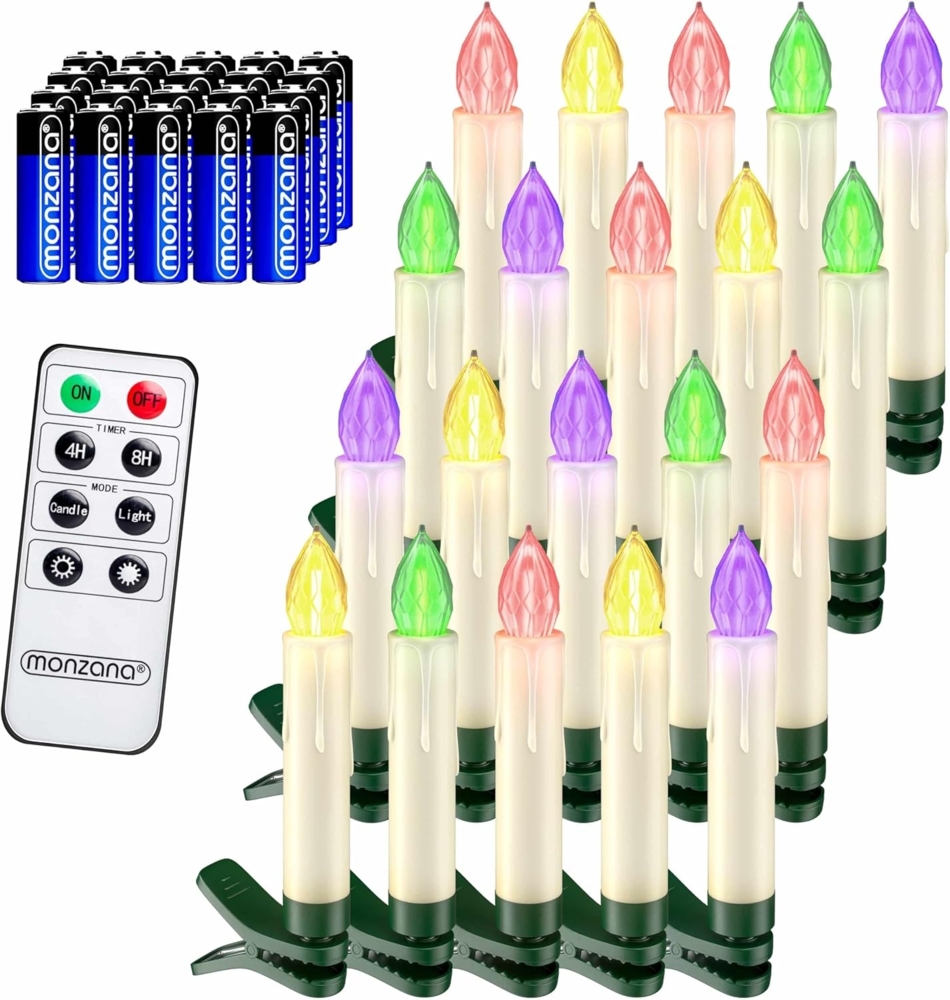 DEUBA Weihnachtsbaumkerzen Kabellos LED mit Batterie Fernbedienung Dimmbar Flackern Timer Christbaumkerzen Weihnachtskerzen Bild 1