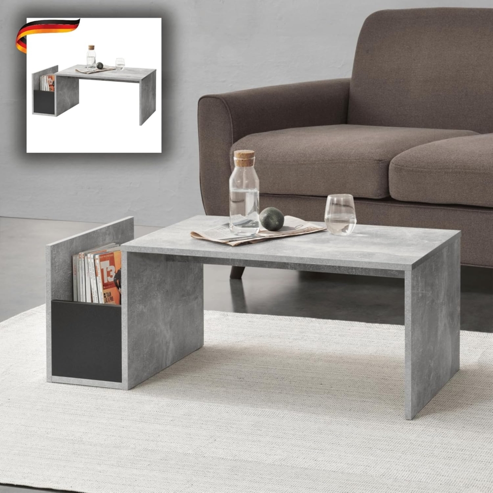 DELUKE® Couchtisch mit Stauraum NIEU - Mit Ablagefach Sofatisch eckig Stubentisch Wohnzimmertisch Kaffeetisch Beistelltisch rechteckig Tisch für Couch Grau Bild 1