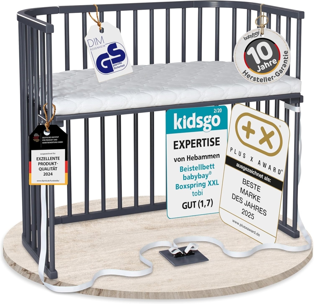 babybay Boxspring XXL Beistellbett, schiefergrau lackiert, mit Matratze Bild 1