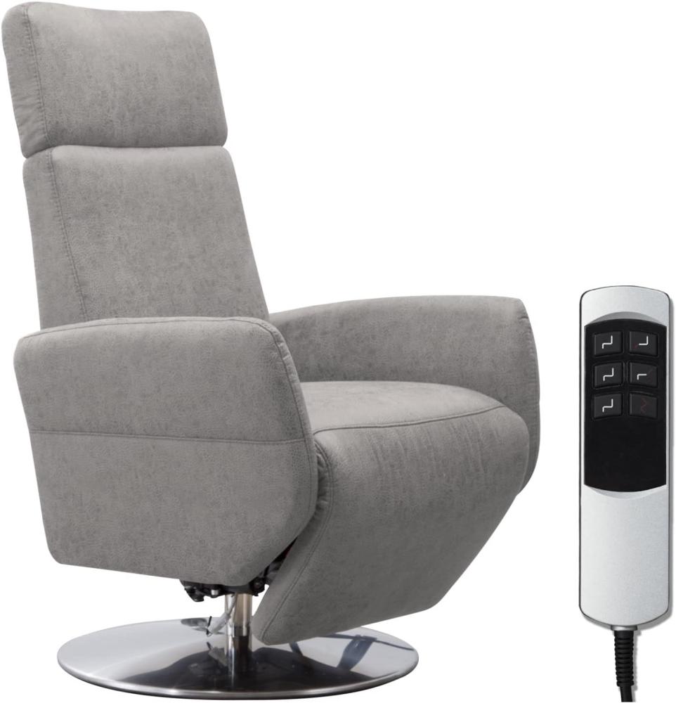 Cavadore TV-Sessel Cobra / Fernsehsessel mit 2 E-Motoren und Akku / Relaxfunktion, Liegefunktion / Ergonomie L / 71 x 112 x 82 / Lederoptik Hellgrau Bild 1