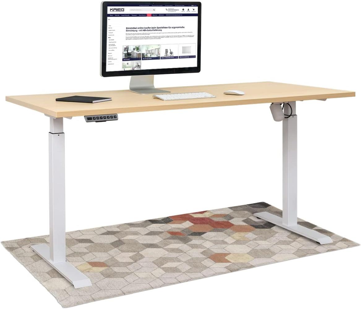 HighDesk SMART Höhenverstellbarer Schreibtisch (Weiß + Ahorn I 160x70 cm) - Elektrischer Sitz- & Stehtisch mit Tischplatte - Stehschreibtisch Elektrisch Höhenverstellbar - von Krieg Bild 1