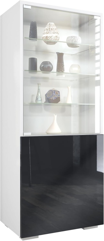 Vladon Standvitrine Granada (Vitrinenschrank, mit Glastür und Glaseinsatz) Weiß matt/Schwarz Hochglanz (50 x 122,5 x 34,5 cm) Bild 1