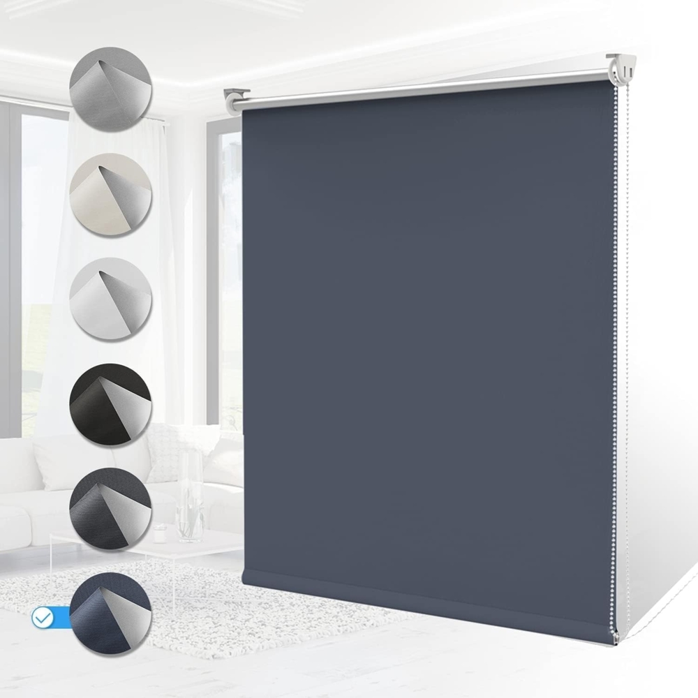 Verdunkelungsrollo Klemmfix Rollo Thermorollo ohne Bohren Dunkelblau 90x170 cm Verdunklungsrollo Wandmontage Deckenmontag, Sicht-und Sonnenschutz für Fenster und Tür Bild 1