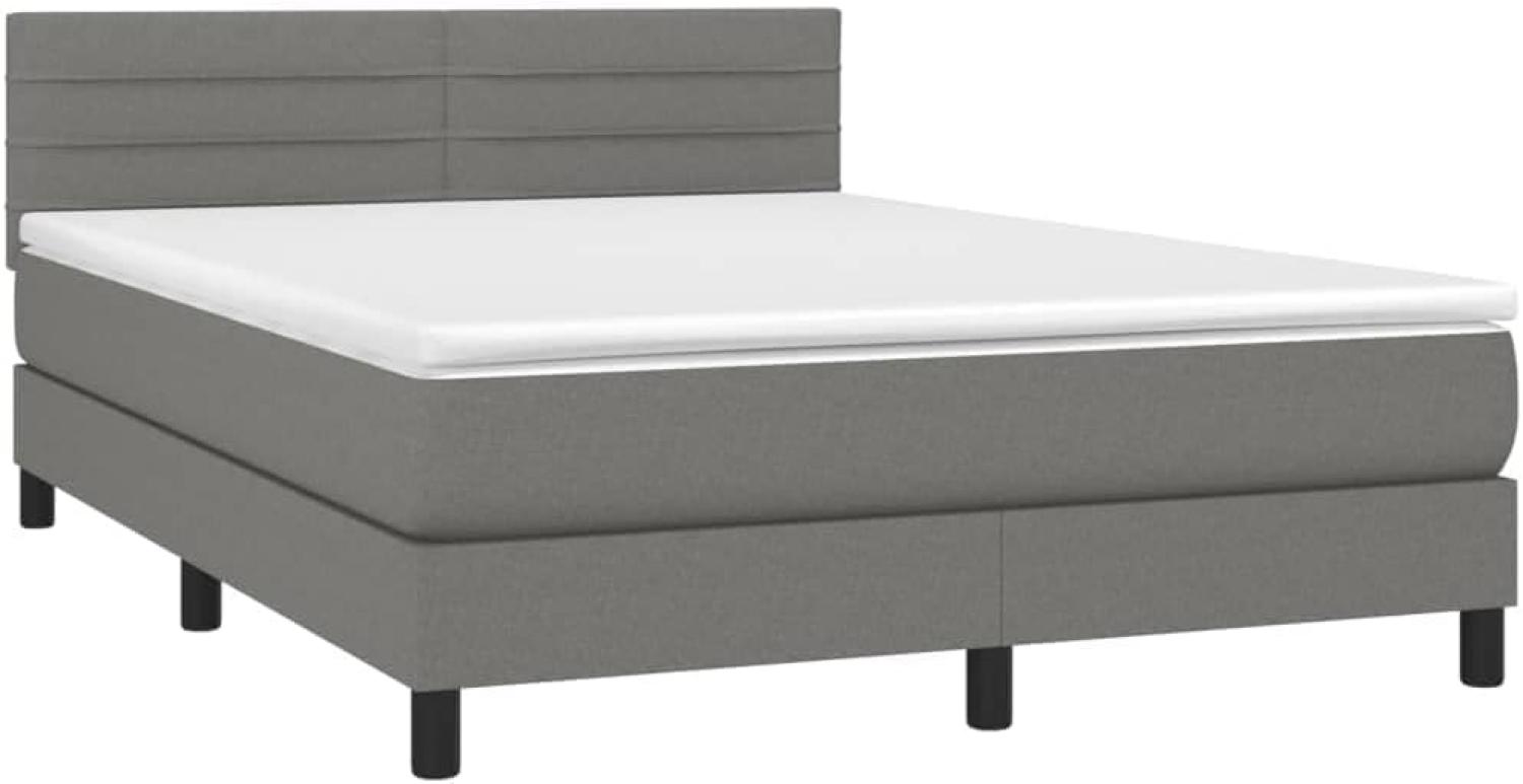 vidaXL Boxspringbett mit Matratze & LED Dunkelgrau 140x200 cm Stoff 3133238 Bild 1