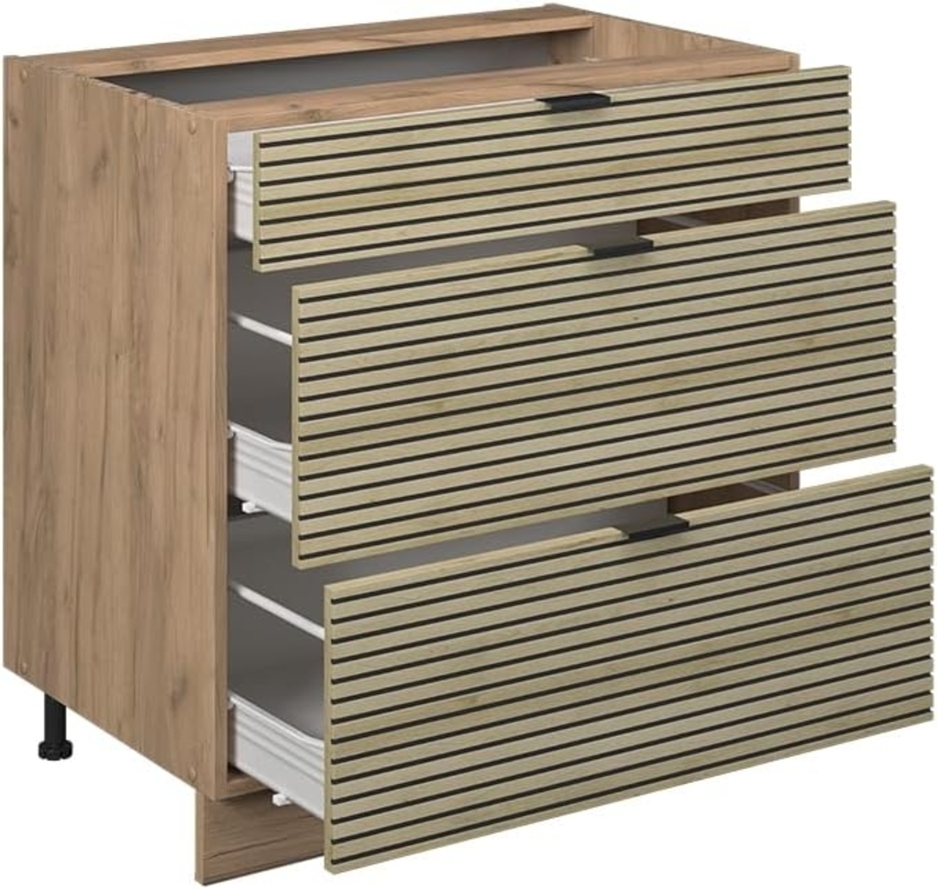 Vicco Küchenunterschrank Eiche Paneel 80 cm mit 3 Schubladen, ohne Arbeitsplatte, Fame-Line Bild 1