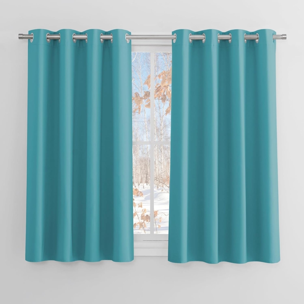 PONY DANCE Verdunkelungsvorhang Kinderzimmer Ösenschal 2er Set Wärmeisolierende Vorhänge Kurz Blickdicht Thermogardinen Hitzeschutz, H 137 x B 117 cm, Hellblau Bild 1