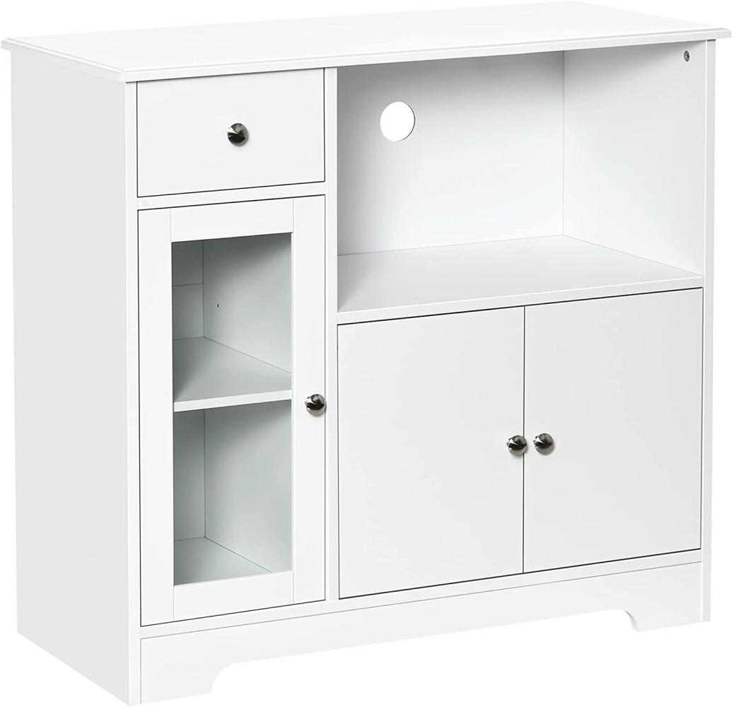 HOMCOM Mikrowellenschrank, Küchenschrank mit 2 Schränken und Schublade, Kommode für Esszimmer, Kippschutz, Weiß, 90 x 40 x 82 cm Bild 1