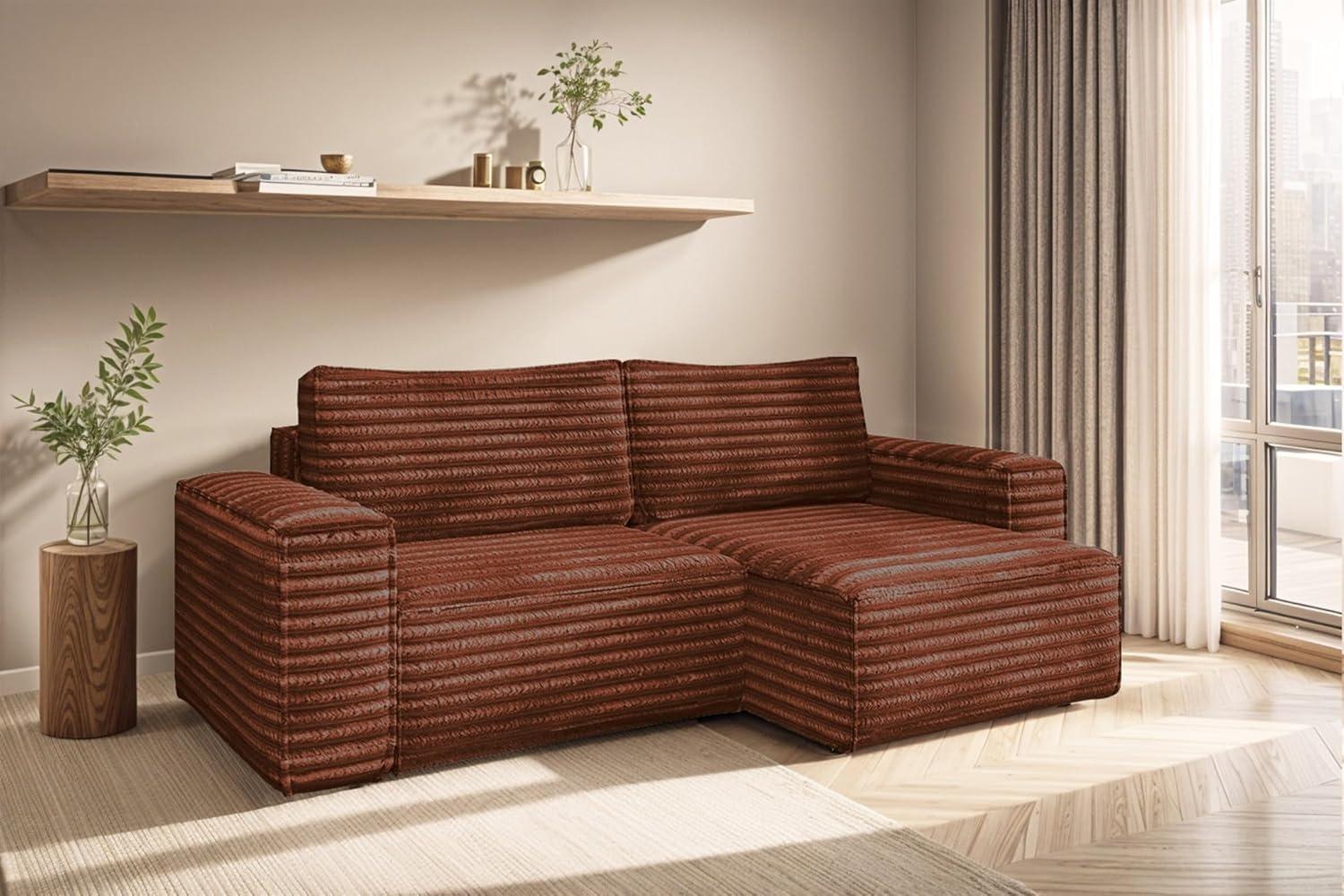 Ecksofa Schlafsofa MADLEN Stoff Velo Rostbraun Ottomane Rechts Bild 1