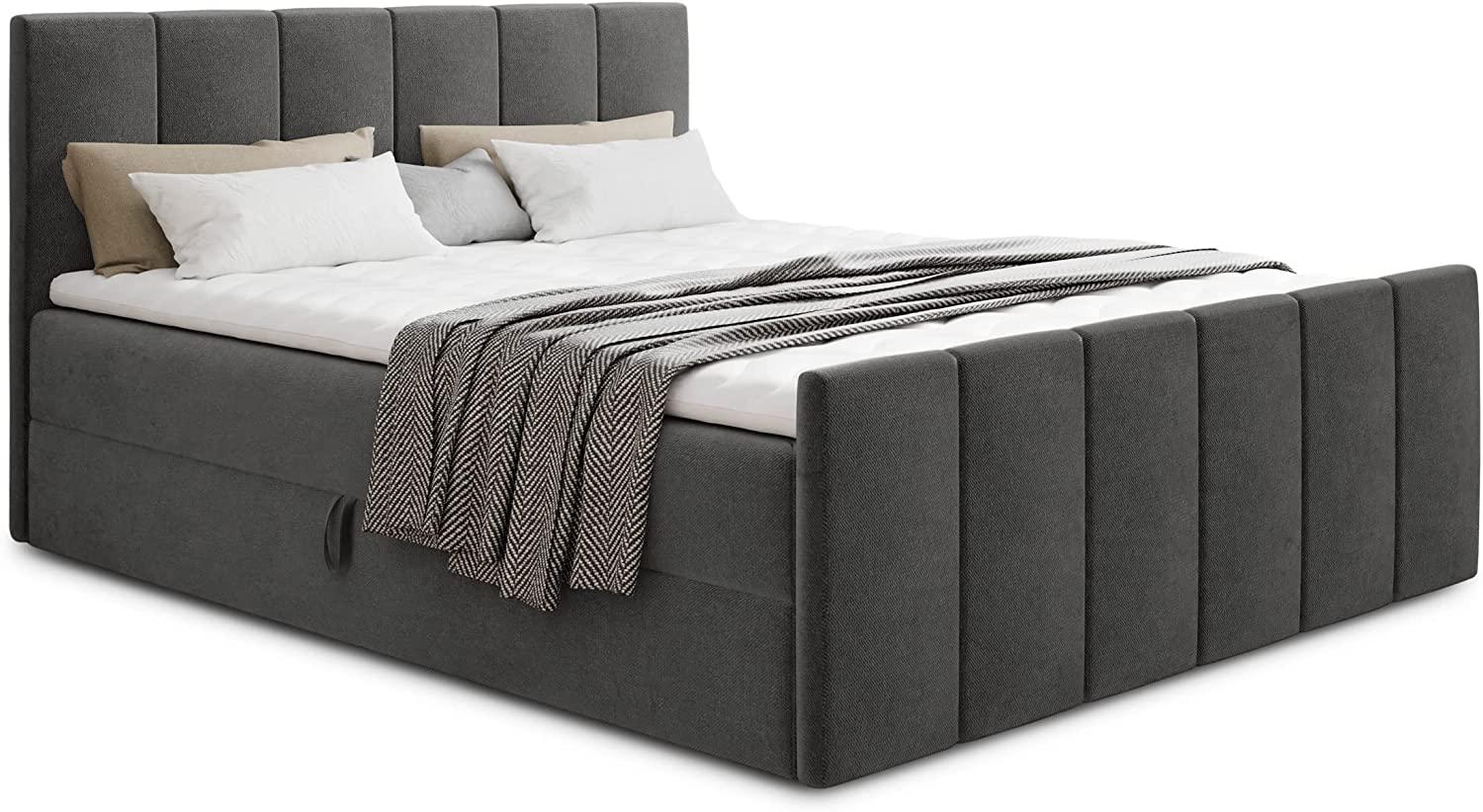 Boxspringbett Star Lux mit Fußteil, 2 Bettkästen und Matratzentopper - Doppelbett mit Topper, Bonell-Matratze, Polsterbett, Bett (Dunkelgrau (Kronos 22), 140 x 200 cm) Bild 1