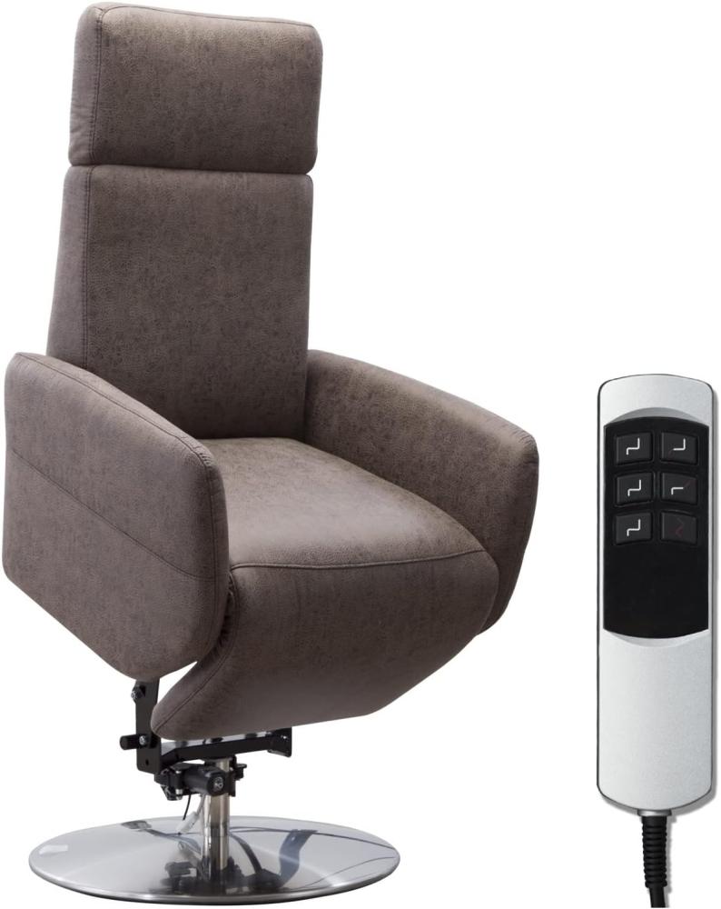 Cavadore TV-Sessel Cobra mit 2 E-Motoren und Aufstehhilfe / Elektrischer Fernsehsessel mit Fernbedienung / Relaxfunktion, Liegefunktion / bis 130 kg / L: 71 x 112 x 82 / Lederoptik Dunkelbraun Bild 1