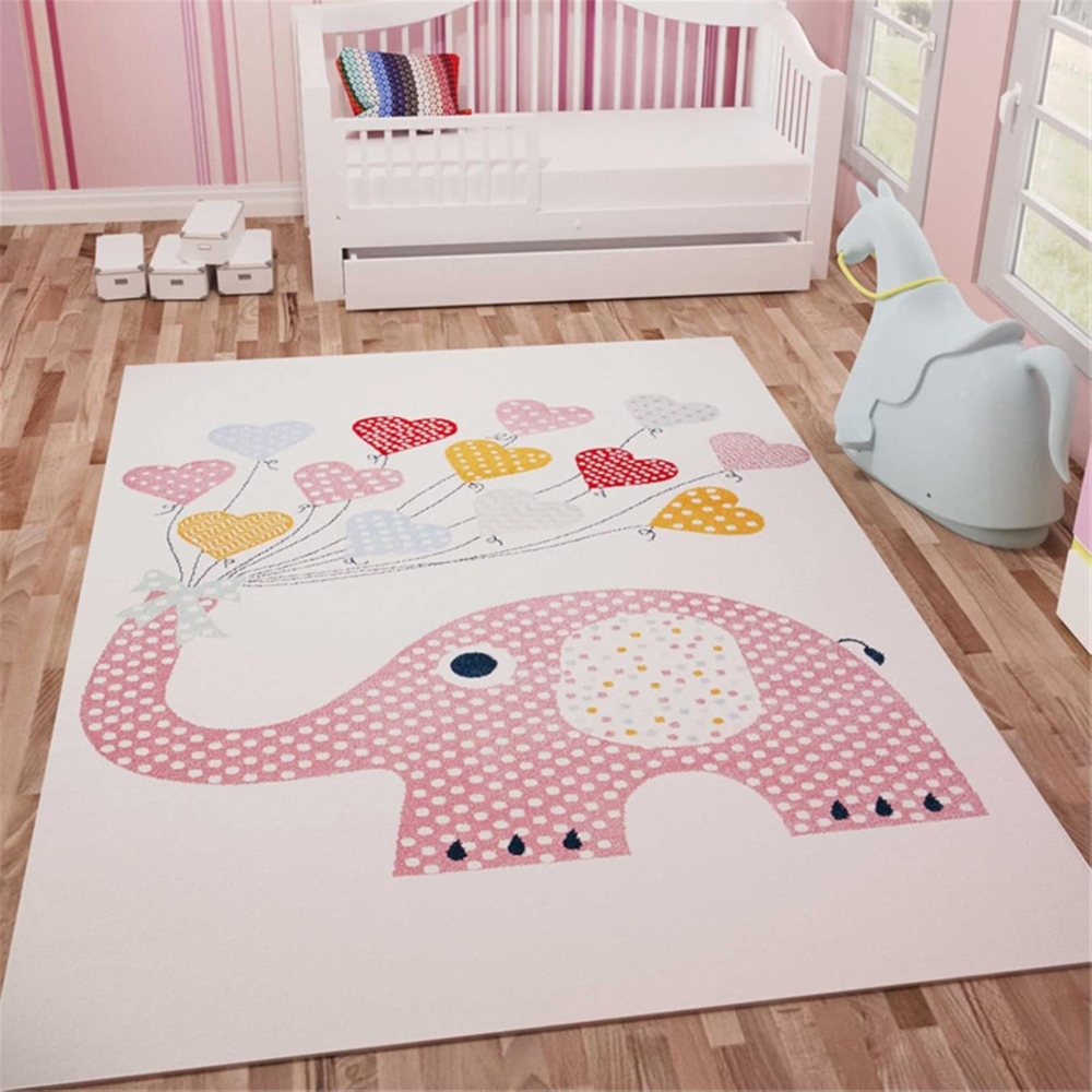 Teppiche Kinderzimmer Babymatte Groß Kinderteppiche Flauschige Schutzmatten Waschbare Matten Kindermatte fürs Babyzimmer Kleinkinderzimmer (Rosa Elefantenbaby,80 * 160cm) Bild 1