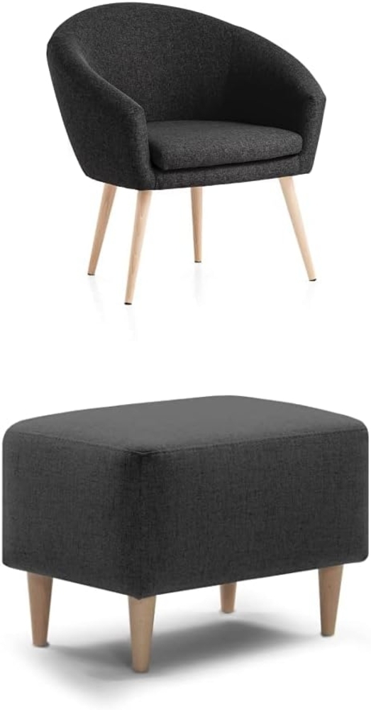 Traumnacht Relaxsessel, Cocktailsessel Theo, bequemer Polstersessel mit Armlehnen, produziert nach deutschem Qualitätsstandard, anthrazit+ passender Fußhocker anthrazit Bild 1