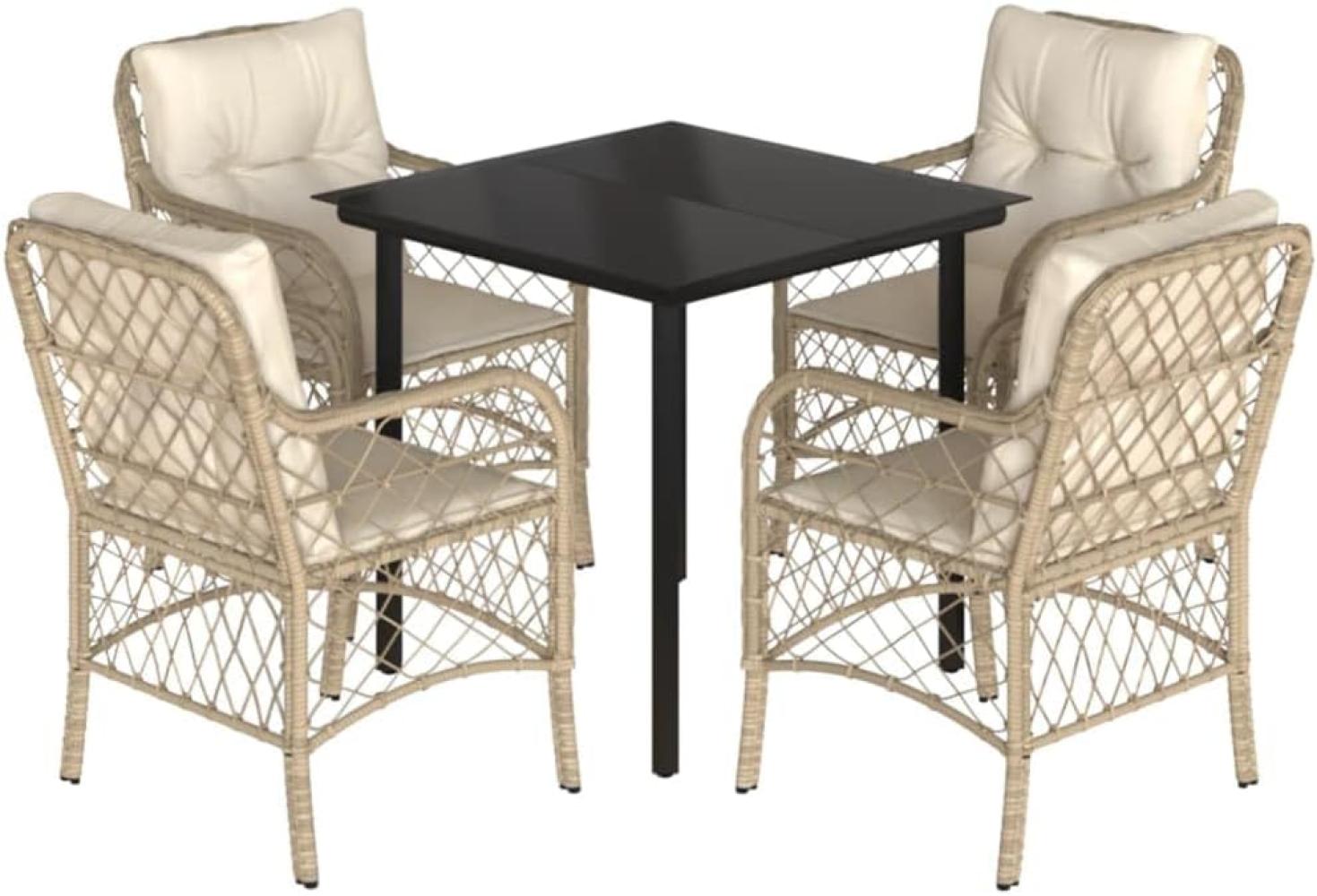 vidaXL 5-tlg. Garten-Essgruppe mit Kissen Beige Poly Rattan 3212146 Bild 1