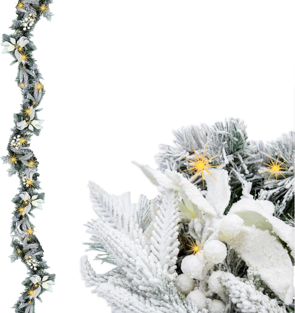 Spetebo Girlanden Weihnachtsgirlande oder -Kranz mit Schnee und weißen Blumen (1-tlg), mit Timer Funktion Bild 1