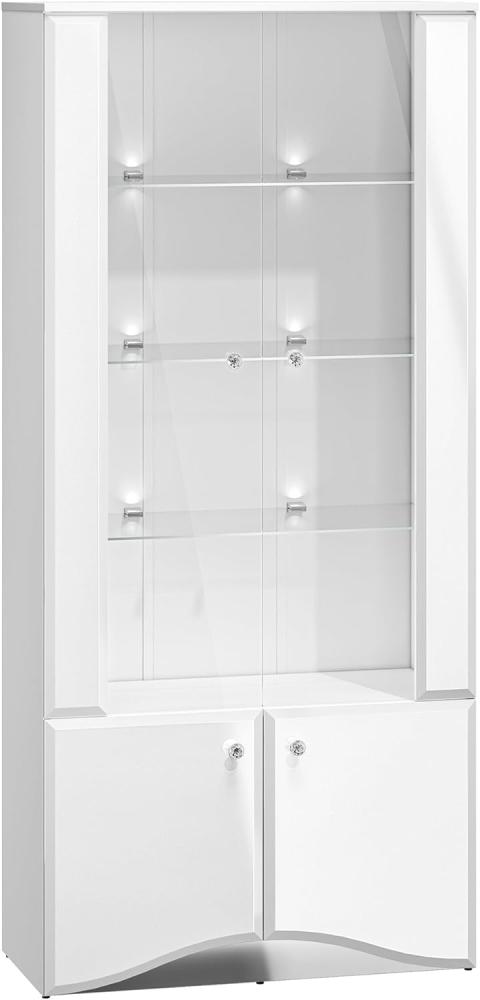 Standvitrine Glamour Glasvitrine 87cm MDF weiß Hochglanz Bild 1