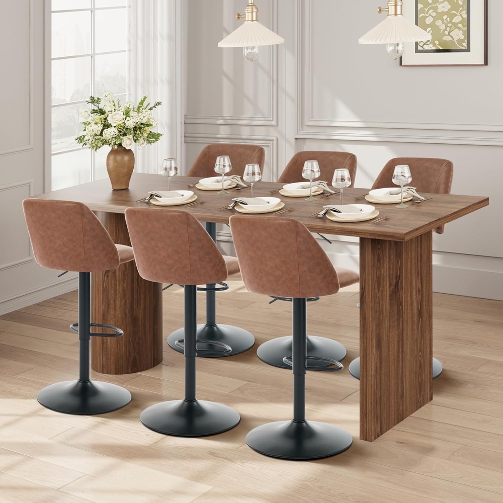 COLAMY Barhocker 4er Set mit Rückenlehne & 360° Drehfunktion, Höhenverstellbar (63,5-84,5 cm), Küchenhocker aus PU-Kunstleder, Stühle für Kücheninsel, Esszimmer oder Home-Bar, Braun Bild 1