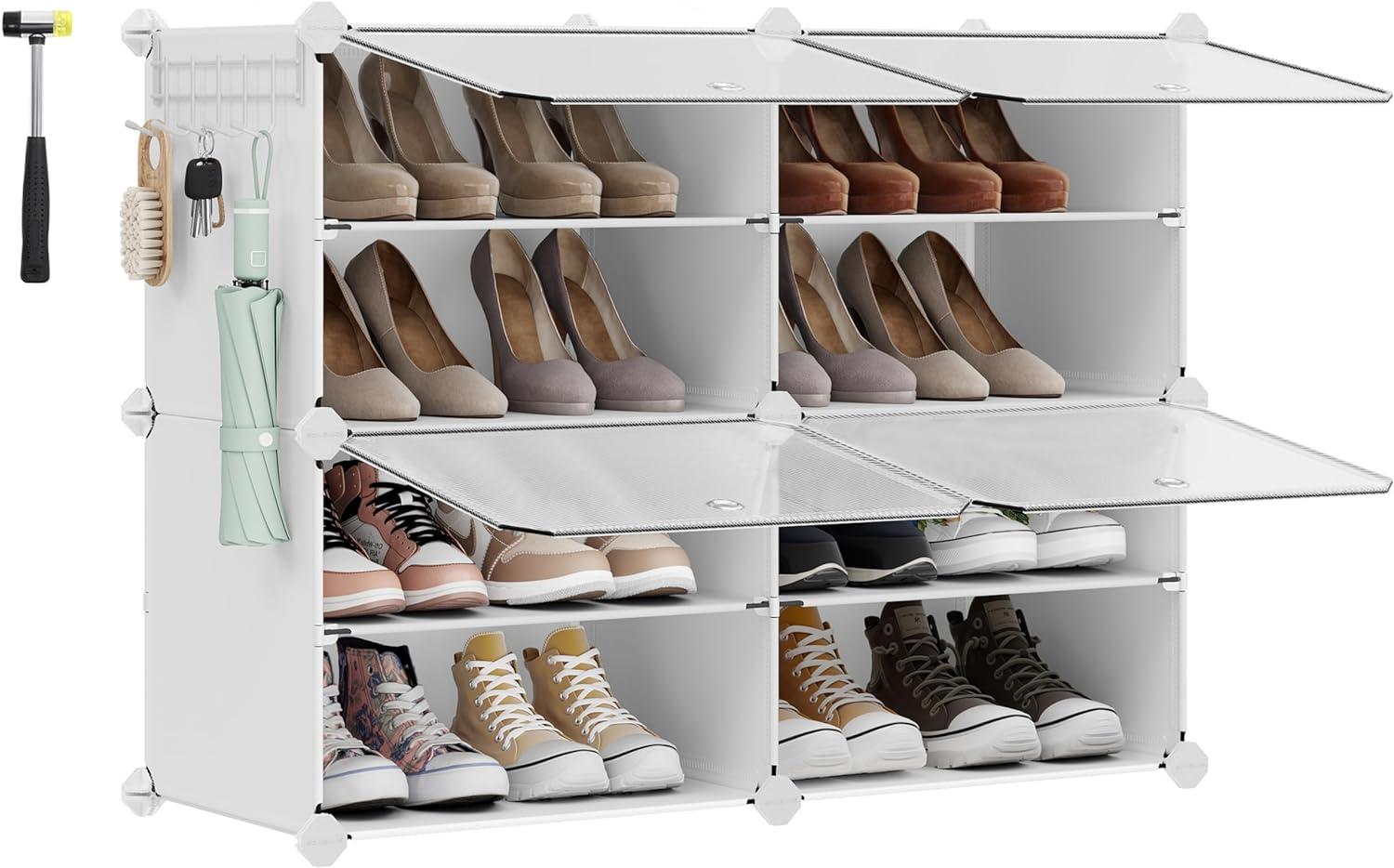 Songmics Schuhregal mit 4 Fächern, Schuhschrank, 30 x 40 x 30 cm pro Fach, schmal, mit Türen, Stahlrahmen, Kunststoff, für Flur, Schlafzimmer, Eingangsbereich, weiß LPC032W01 Bild 1