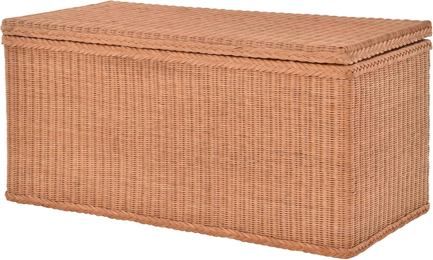 Krines Home Truhe Große Rattantruhe MAX Wäschetruhe mit Deckel Natur Rattan Truhe, Aufbewahrung XXL 115x55x55cm Bild 1