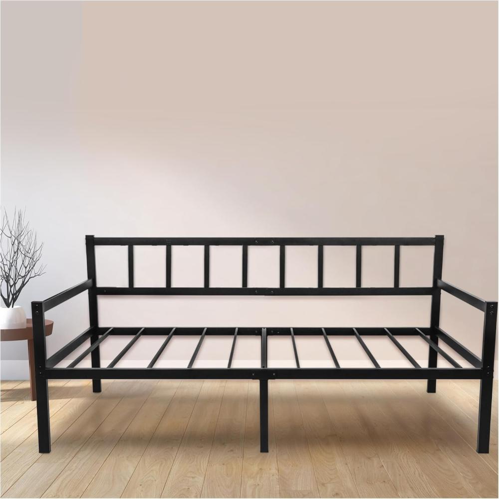 Tagesbett Metallbett 2-1 - Bettsofa 92x192 cm - Bettgestell für Matratzen 90x190 cm - Schlafsofa mit Lattenrost - Bett Bed Frame - Einzellbett - Metall Schwarz Bild 1