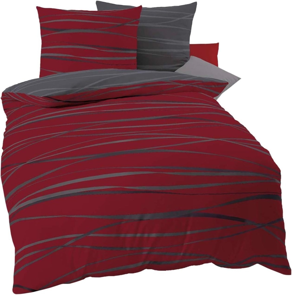 BettwarenShop Mako-Satin Bettwäsche Motion rubin|200x200 cm + 2x 80x80 cm Bild 1
