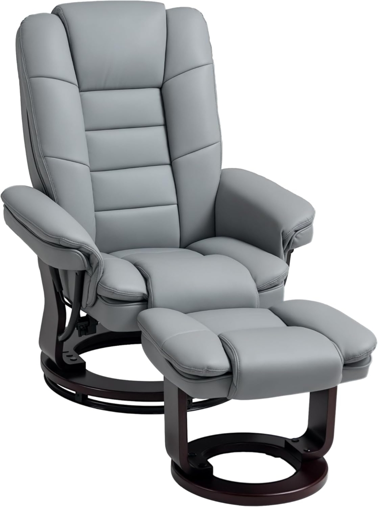 HOMCOM Relaxsessel mit Hocker 360°Drehbarer Fernsehsessel mit Liegefunktion (TV-Sessel, 1-St, Ruhesessel), bis 130 kg belastbar für Wohnzimmer Kunstleder, Grau Bild 1
